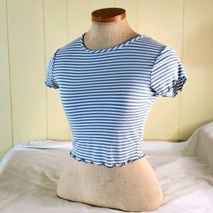 Last Chance - Bundle and Save - Blue and White Striped Crop Top